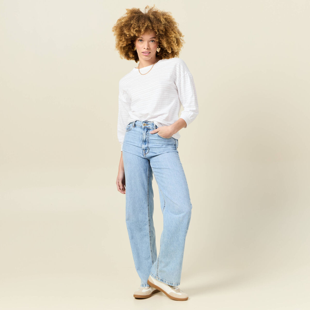T-shirt manches 3/4 blanc femme