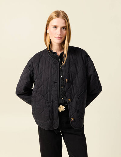 Veste oversize manches longues doubl&eacute;e gris fonc&eacute; femme