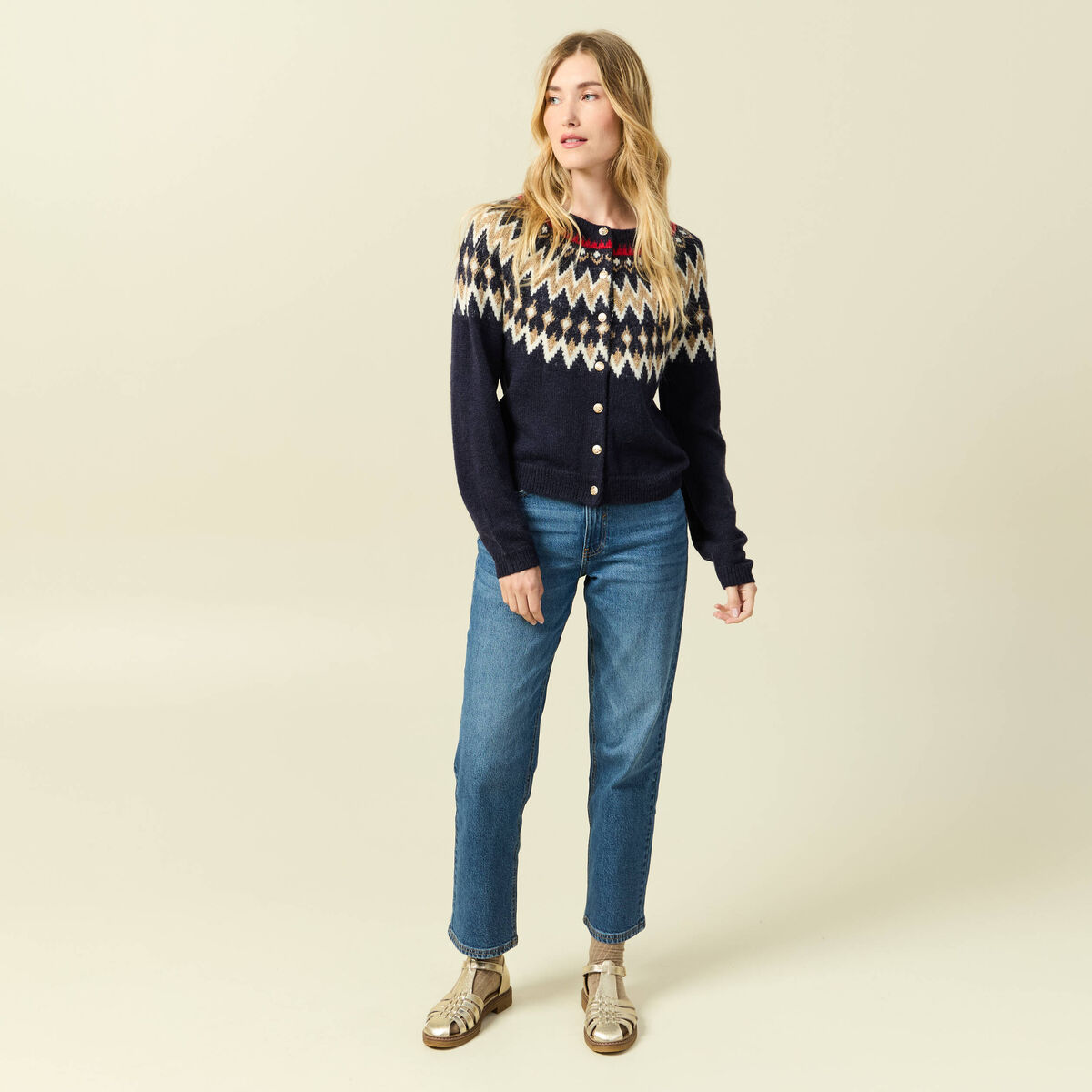 Gilet manches longues col rond bleu marine femme