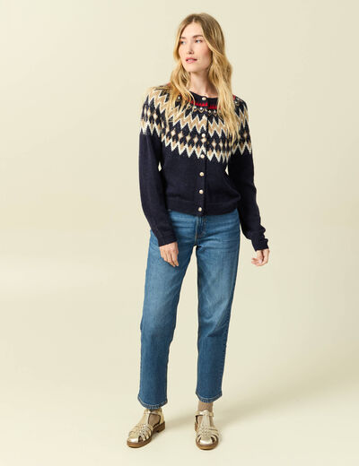Gilet manches longues col rond bleu marine femme