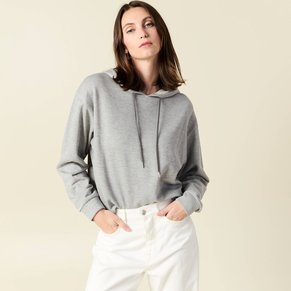 Sweat à capuche gris femme