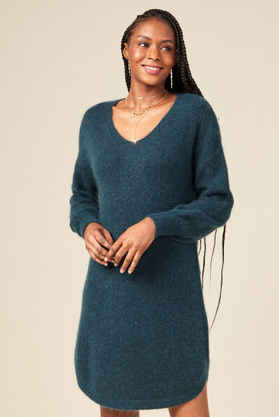 Robe pull éco-responsable bleu canard femme