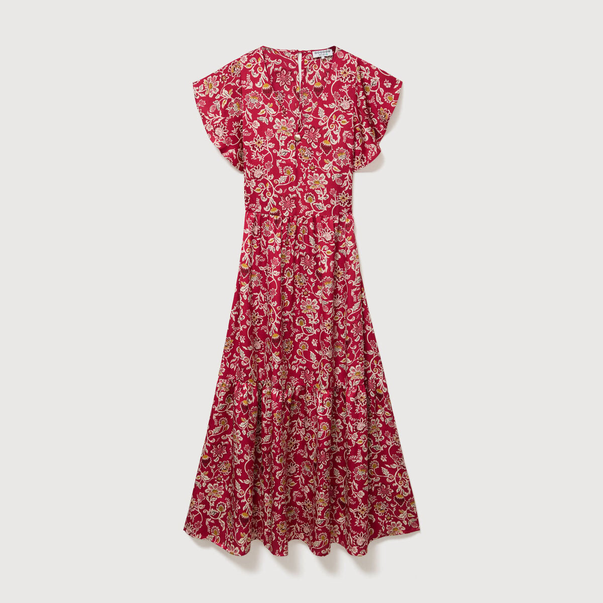 Robe fluide col v manches courtes rouge cerise femme