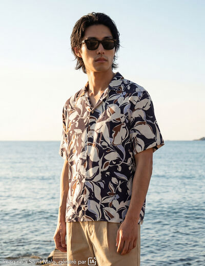 Chemise boyfriend manches courtes bleu marine homme