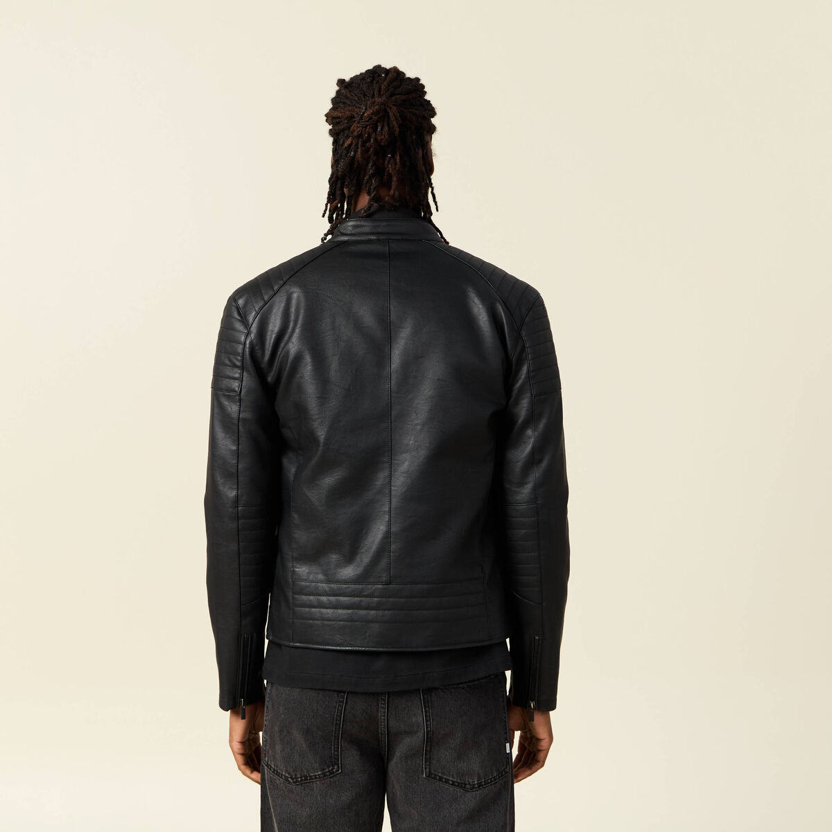 Veste biker simili cuir noir homme