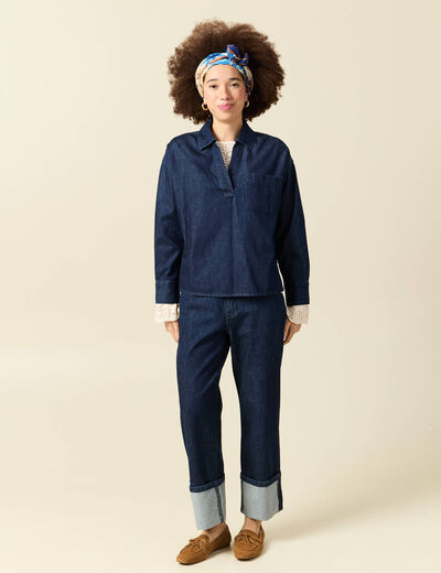 Chemise oversize en coton denim stone femme