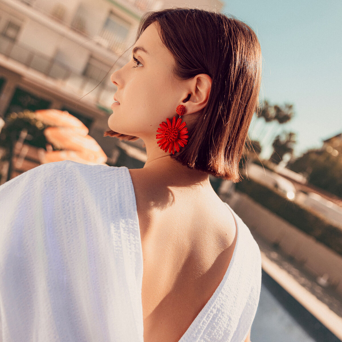 Boucles d'oreilles pendantes rouge femme