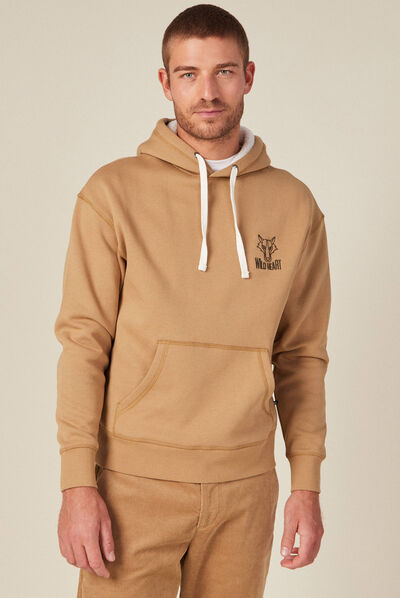 Sweat à capuche fourrée beige homme