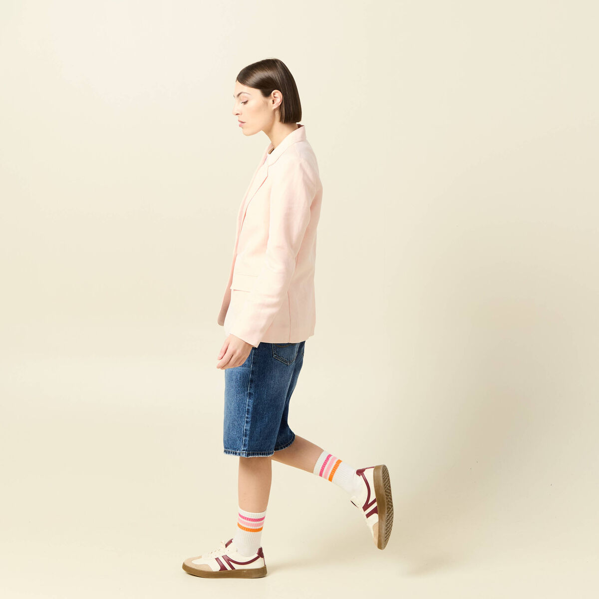 Veste blazer manches longues rose champagne femme