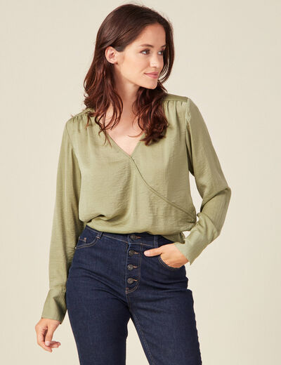 Blouse satin éco-responsable vert kaki femme