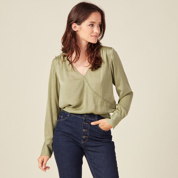 Blouse satin éco-responsable vert kaki femme