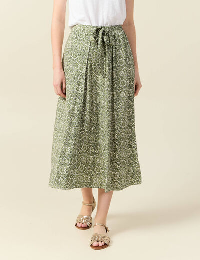 Jupe longue portefeuille vert kaki femme