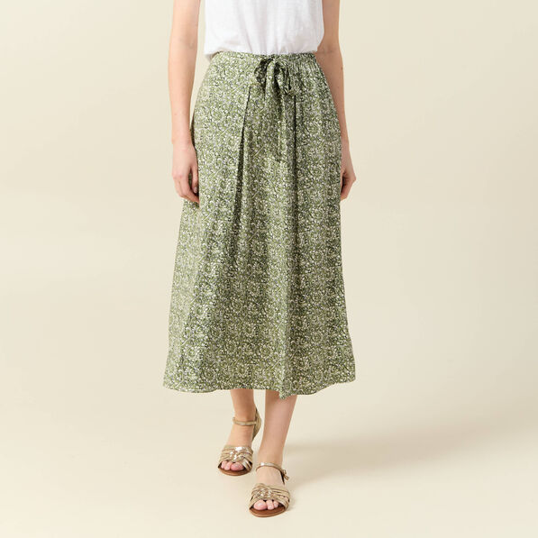 Jupe longue portefeuille vert kaki femme