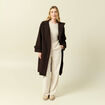 Manteau droit long col montant marron fonc&eacute; femme