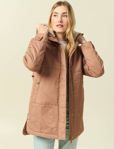 Parka droite &agrave; capuche marron clair femme