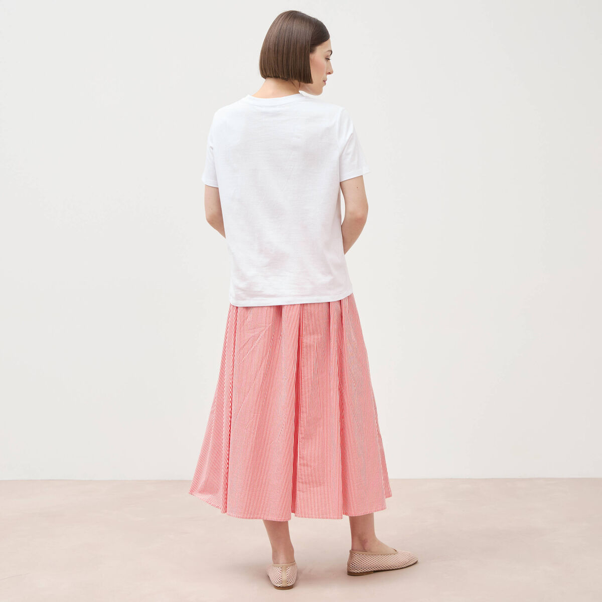 T-shirt &agrave; motif en coton manches courtes blanc femme