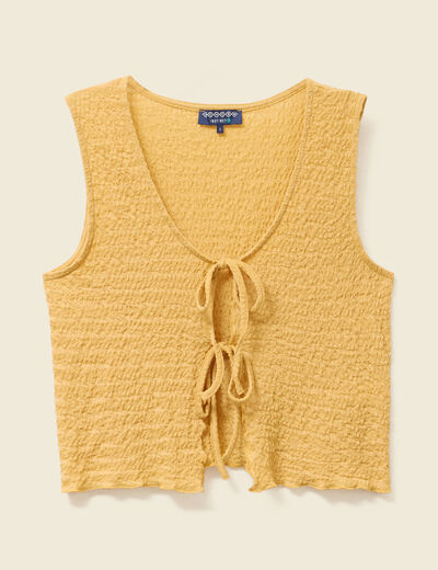 Débardeur droit cropped col rond jaune moutarde femme