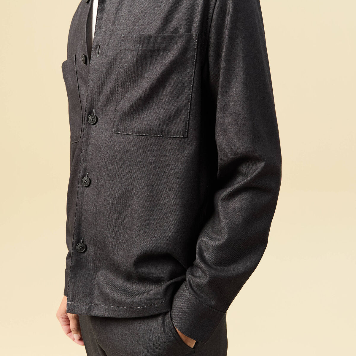 Surchemise col classique manches longues gris fonc&eacute; homme
