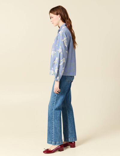 Chemise vichy manches longues en coton bleu marine femme