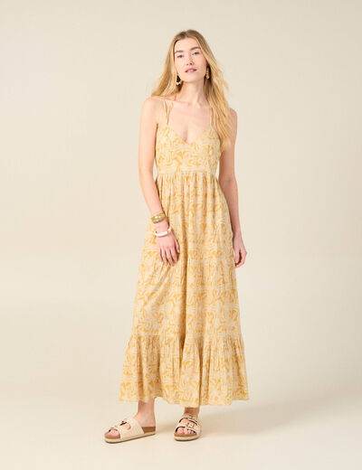 Robe longue évasée bretelles jaune femme