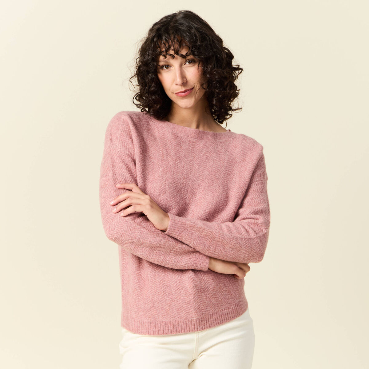 Pull manches longues rose pastel femme