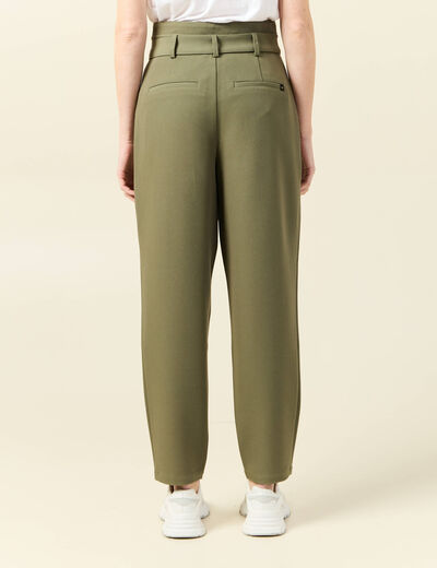 Pantalon carotte ceinturé vert kaki femme