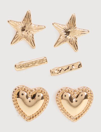 Lot de 3 boucles d'oreilles couleur or femme