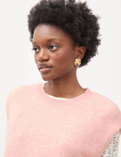 Pull droit court sans manches col rond rose pastel femme