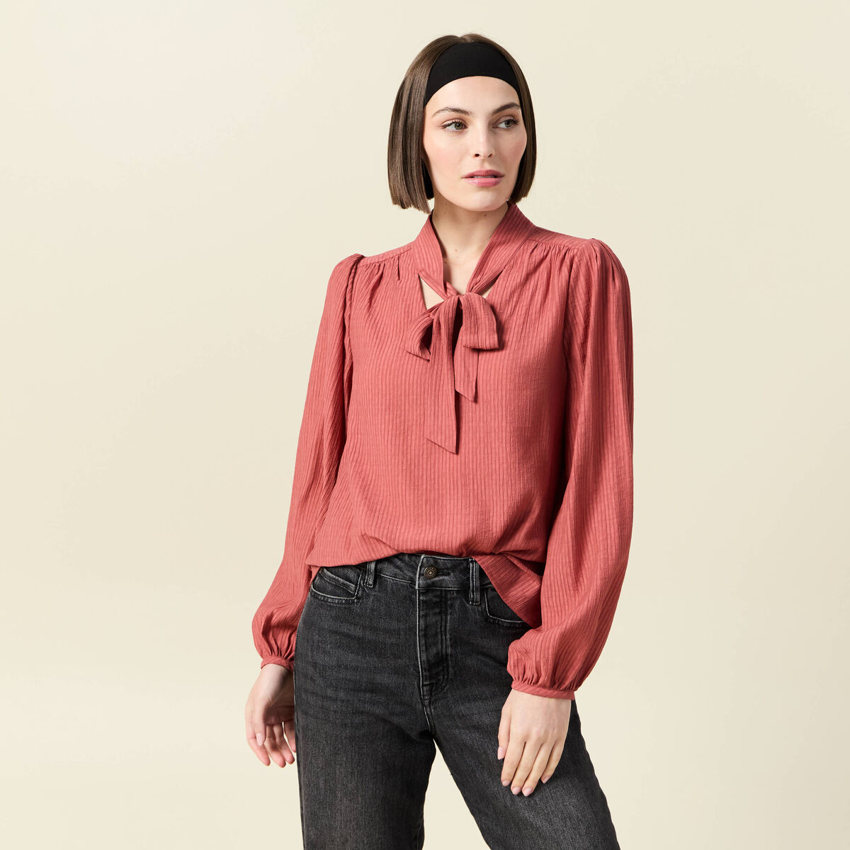 Blouse manches longues vieux rose femme