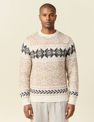 Pull manches longues beige homme