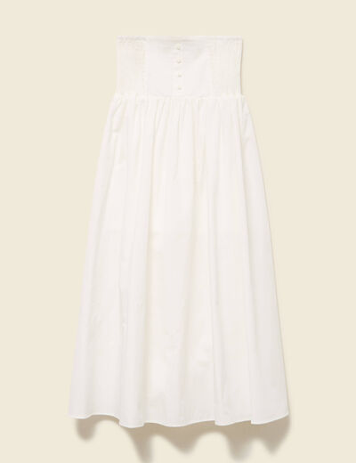Jupe longue évasée en coton ecru femme
