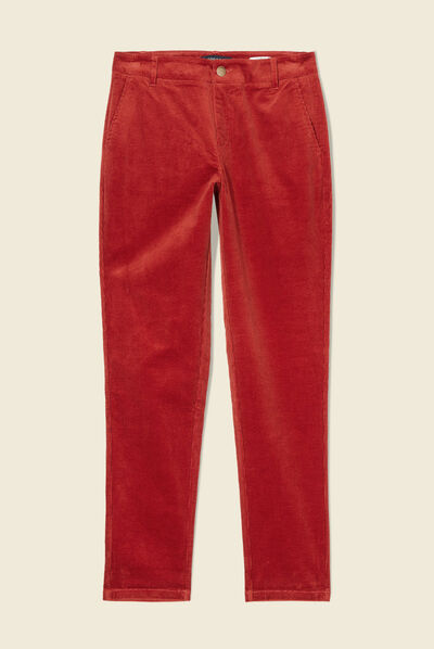 Pantalon chino velours côtelé rouge foncé femme