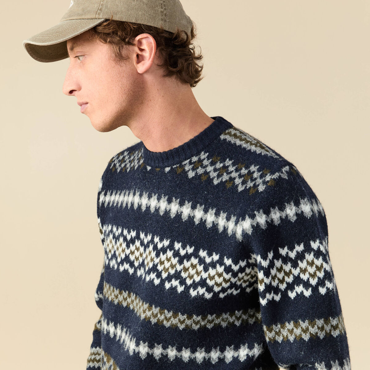 Pull manches longues col rond bleu marine homme