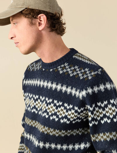 Pull manches longues col rond bleu marine homme