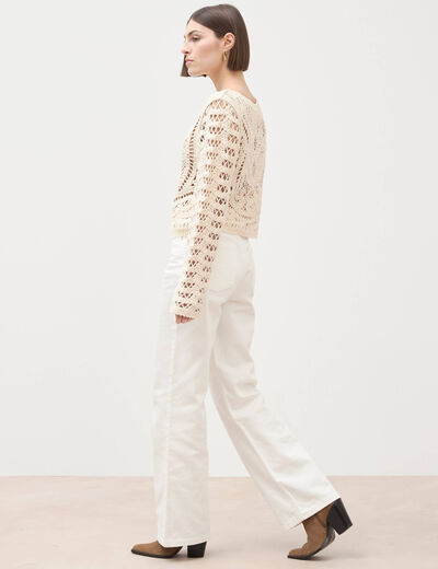 Cardigan droit court manches longues ecru femme