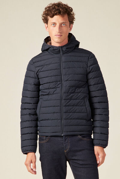 Doudoune droite à capuche bleu marine homme