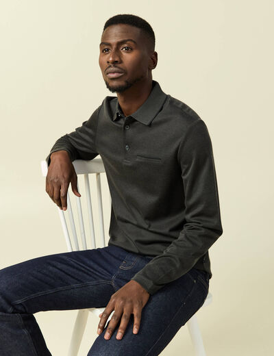 Polo cintr&eacute; manches longues noir homme