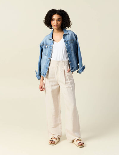 Pantalon large à pinces sable femme