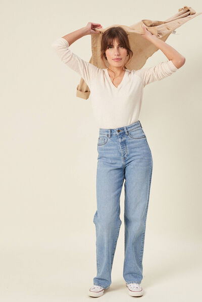 Pull à manches longues creme femme