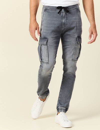Jeans battle à coulisse denim gris homme