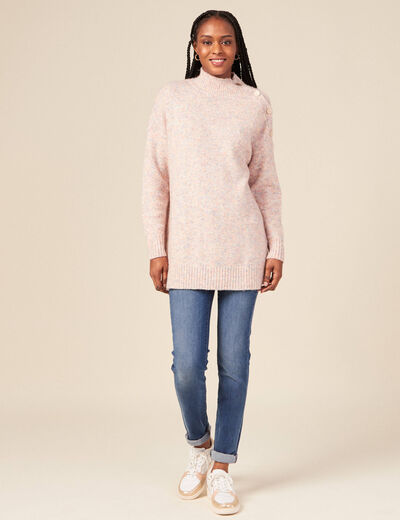 Pull long oversize orange foncé femme