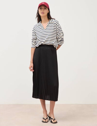 Jupe longue &eacute;vas&eacute;e pliss&eacute;e noir femme
