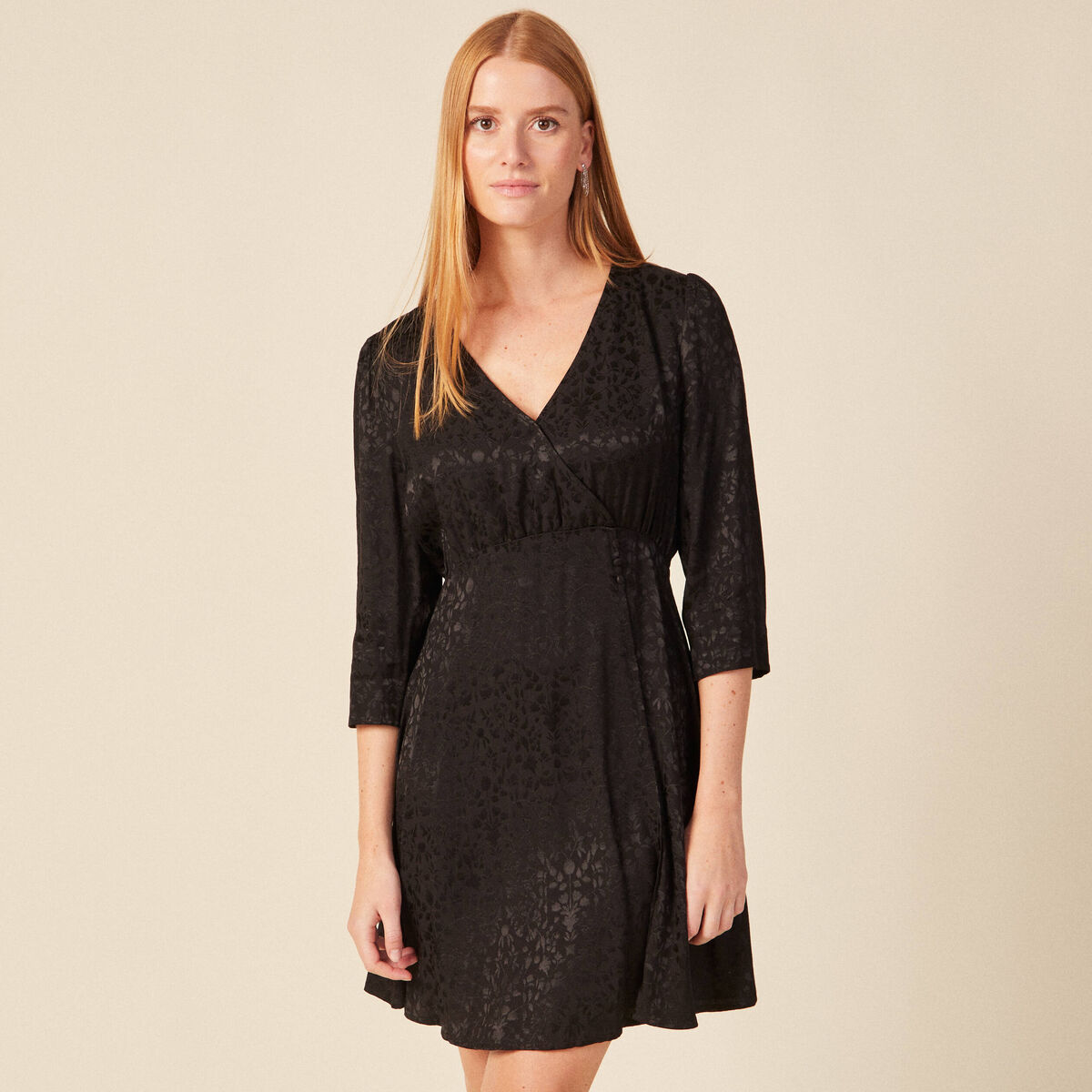 Robe évasée satin noir femme