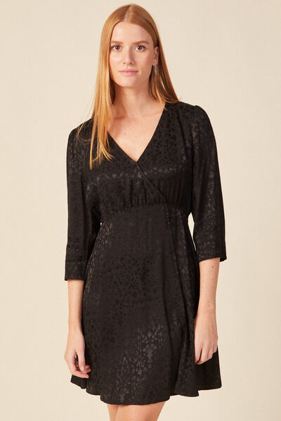 Robe évasée satin noir femme