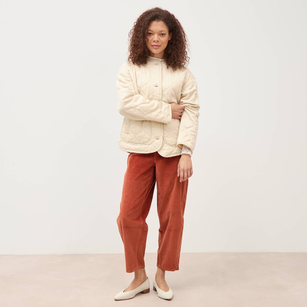 Veste oversize manches longues doubl&eacute;e creme femme