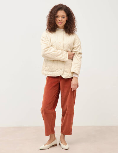 Veste oversize manches longues doubl&eacute;e creme femme