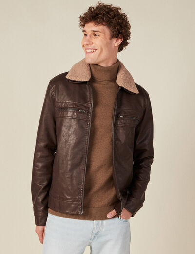 Blouson droit col aviateur marron homme