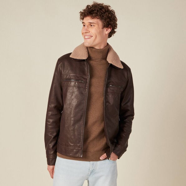 blouson droit col aviateur marron homme Blouson droit col aviateur marron homme