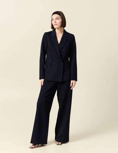 Blazer manches longues col tailleur bleu marine femme