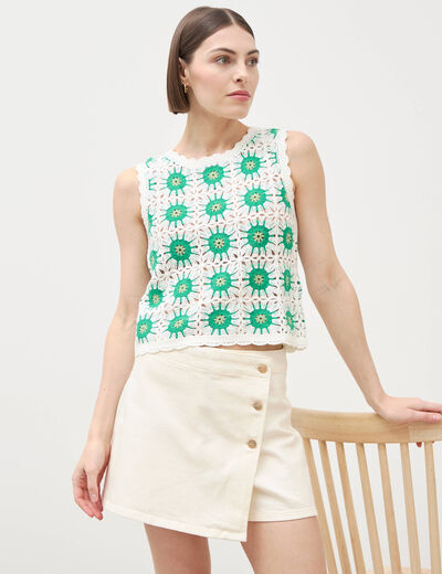 Jupe-short taille haute en jeans ecru femme